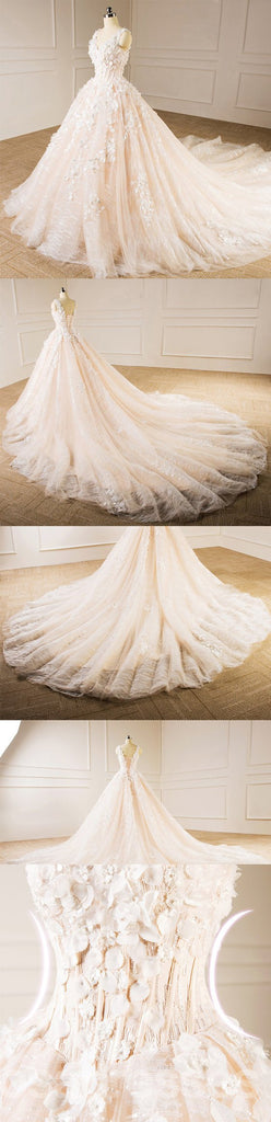 Elegante Decote sem alças Lace Cauda Longa Vestidos de Noiva sob medida Vestidos de Casamento, Vestidos de Casamento Baratos, WD218