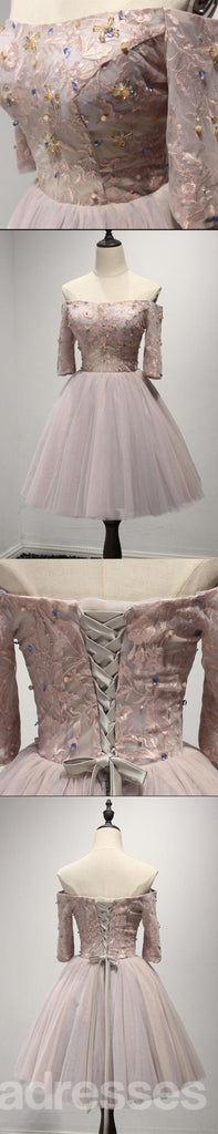 Σκονισμένο Ροζ Από τον Ώμο Μακρύ Μανίκι Δαντελλών Homecoming Prom Φορέματα, Οικονομικά Σύντομο Κόμμα Κορσέ Πίσω Φορέματα Prom, Τέλεια Homecoming Φορέματα, CM220