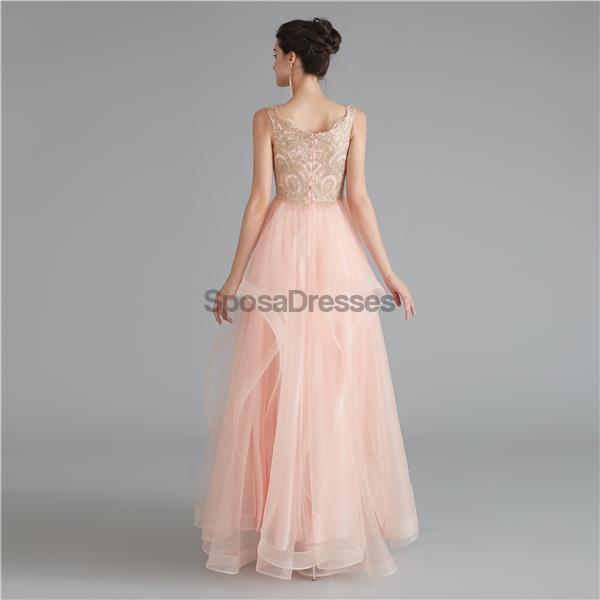 V Neck Peach A-line Gold Bodice Βραδινά Φορέματα Prom, Βραδινά Φορέματα Prom, 12120
