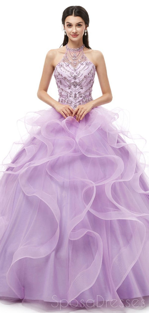 Halfter Lilac Heavy Perlen Quinceanera Dresses, Abendparty Prom Kleider, 12101
