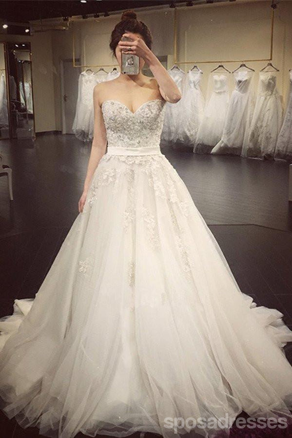 Uma Linha Lace Crystal Uma Linha de vestidos de casamento, 2017 Luxurious Long Custom Gowns, Affordable Bridal Dresses, 17112