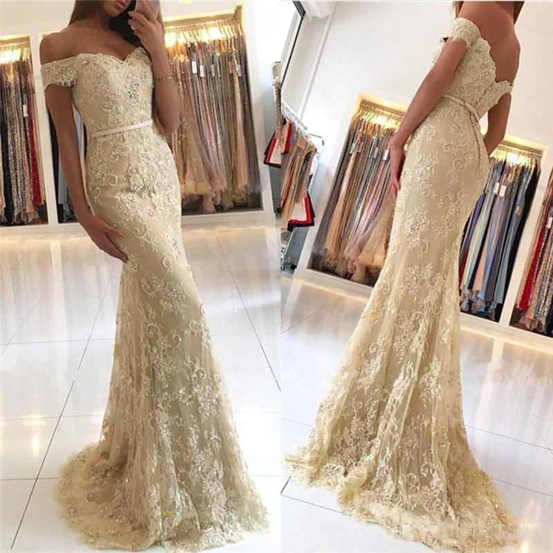 Off-Schulter-Gold-Lace Meerjungfrau Abend Prom Kleider, Mode, Party, Prom Kleider, Kundenspezifische Lange Prom Kleider, Billige Formelle Prom Kleider, 17163