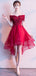 Bright Red Off Shoulder High Low Cheap Homecoming Vestidos Online, Vestidos Baratos Baratos, CM783