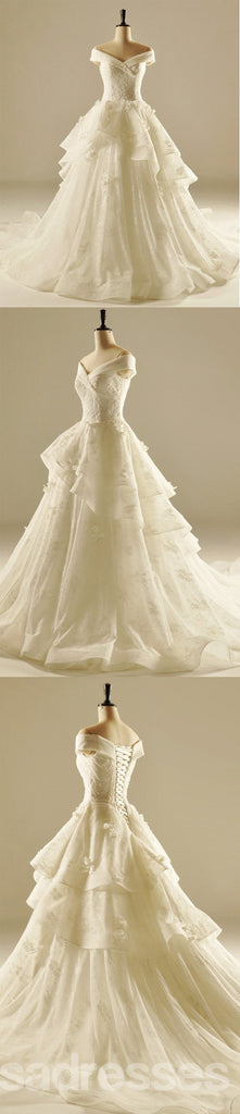 Von der Schulter V Ausschnittschnürsenkel lange Schwanzhochzeitskleider, kundenspezifische gemachte Hochzeitskleider, preiswerte Hochzeitsabendkleider, WD219