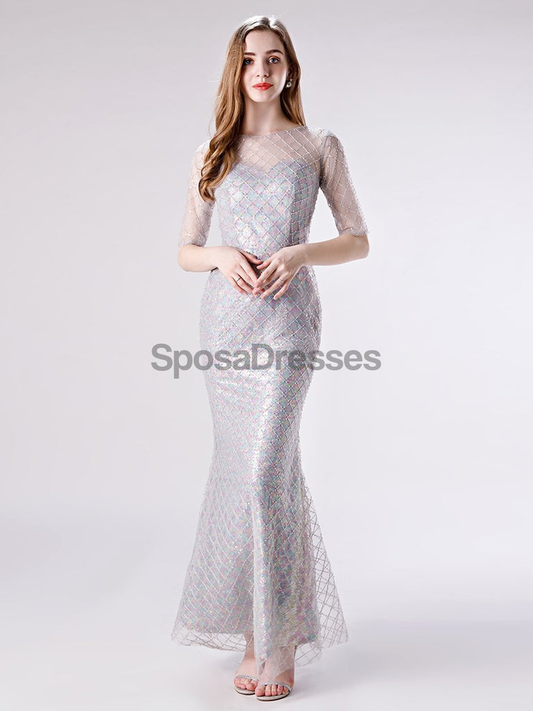 1/2 Long Sleeves Sequin Mermaid Evening Prom Dresses, Evening Party Prom Dresses, 12112