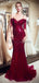 Robes de bal de soirée sirène perlée rouge foncé à épaules dénudées, robes de soirée, 12064