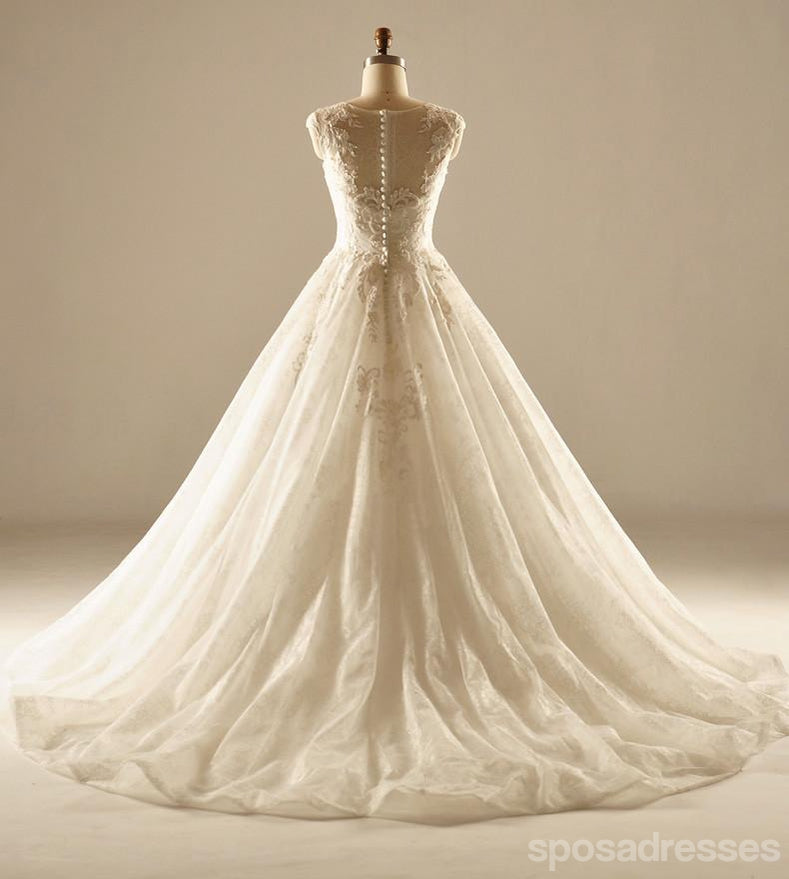 Klassische runde Neckline Spitze lange Tail Hochzeitskleider, Custom Made Hochzeitskleider, Billige Hochzeitskleider, WD220