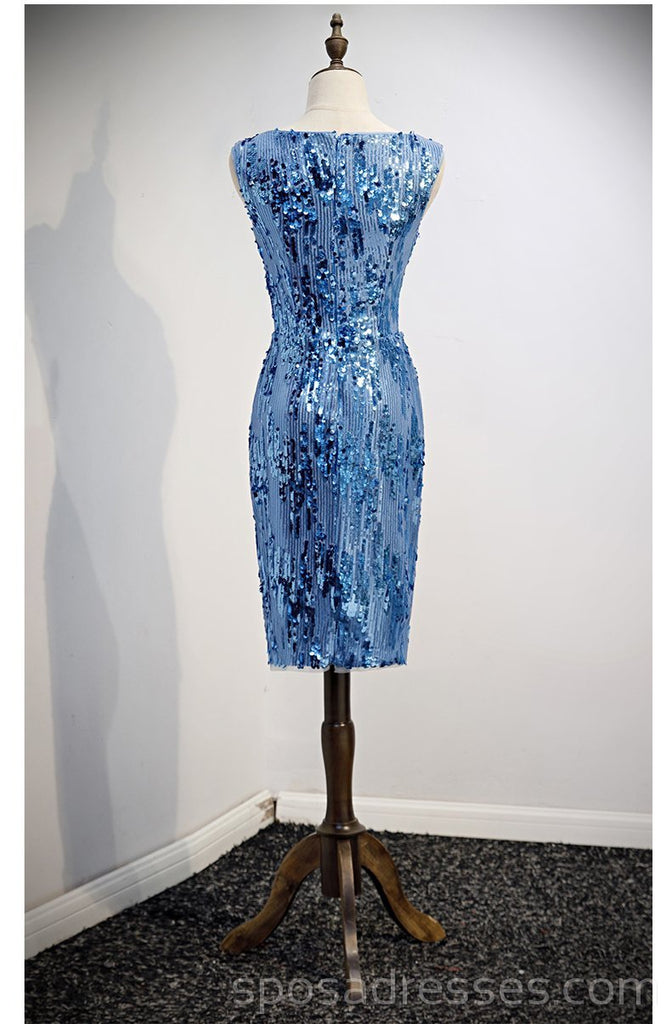Scoop Mermaid Blue Sparkly Sequin Homecoming Robes en ligne, Robes de bal courtes pas chères, CM756
