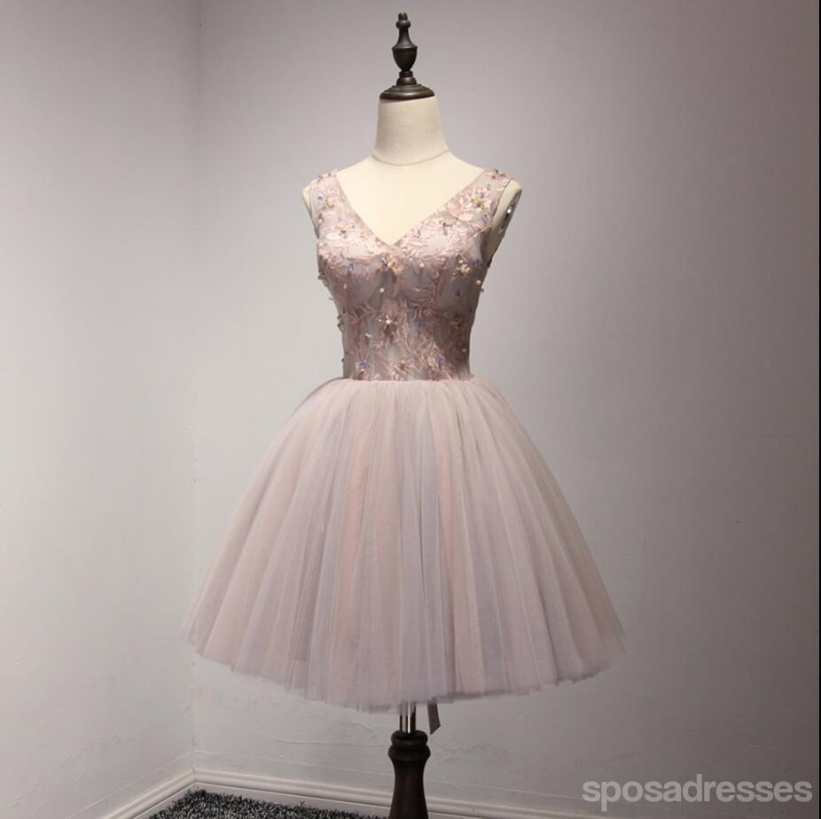 Δύο Στράπλες V ντεκολτέ ρουζ ροζ δαντέλα δείτε μέσα Homecoming Φορέματα Prom, προσιτές σύντομο Κόμμα κορσέ πίσω φορέματα Prom, τέλεια φορέματα Homecoming, CM227