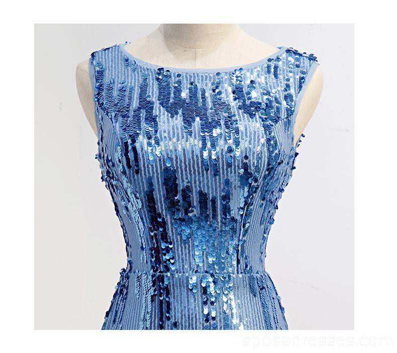 Scoop Mermaid Blue Sparkly Sequin Homecoming Vestidos Online, Vestidos De Baile Curtos Baratos, CM756