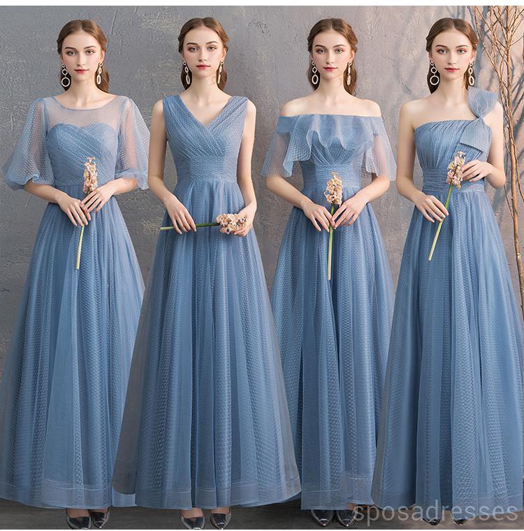 Dusty Blue Floor Length Mismatched Cheap Bridesmaid Robes en ligne, WG533