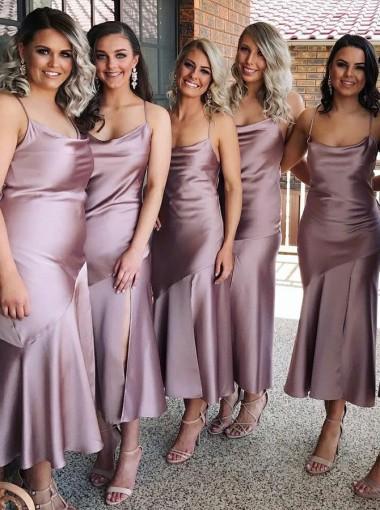 Spahgetti Straps Dusty Purple Tee Länge Günstige Custom Brautjungfernkleider Online, WG270