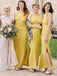 Gelbe Seitenschlitzmeerjungfrau Long preiswerte kundenspezifische Brautjungfer zieht sich online, WG272 an