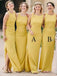 Amarelo Fenda Lateral Sereia Longo Barato Personalizado Vestidos de Dama de honra Online, WG272