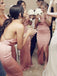 Sexy rosa sereia lado fenda vestidos de dama de honra longos on-line, WG301