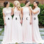 Vestidos de dama de honra longos baratos de chiffon rosa pálido incompatíveis on-line, WG361