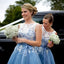 Ilusão de Luz Azul Apliques de Renda Baratos, Curtos Vestidos de Dama de honra Online, WG330