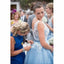 Ilusão de Luz Azul Apliques de Renda Baratos, Curtos Vestidos de Dama de honra Online, WG330