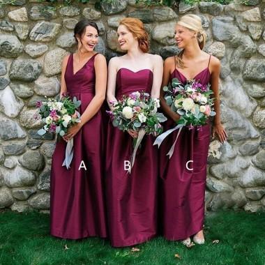 Vestidos de dama de honra longos baratos personalizados roxos incompatíveis on-line, WG369