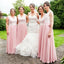 Decote em V corpete de renda corar rosa Chiffon baratos longos vestidos de dama de honra on-line, WG333