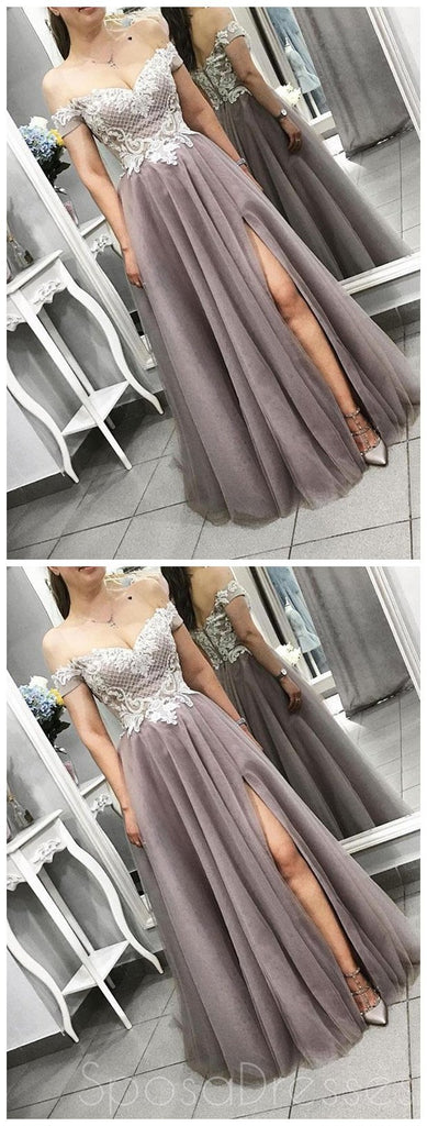 Off Shoulder Lace Grey Cheap Long Evening Prom Robes, Custom Sweet16 Robes, 18418