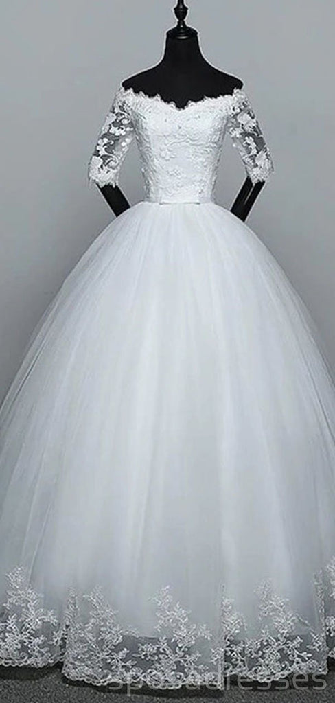 Fora do ombro mangas compridas bola vestido barato casamento vestidos on-line, vestidos de noiva baratos, WD497