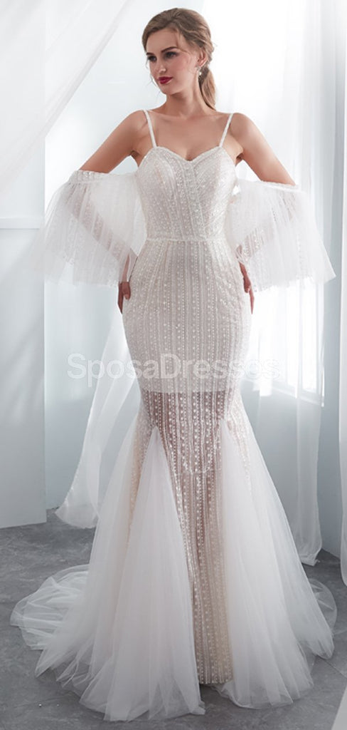 Σέξι Μακαρόνια Ιμάντες Γοργόνων Δαντελλών Γαμήλια Φορέματα σε απευθείας Σύνδεση, Μοναδικά Νυφικά Φορέματα, WD575
