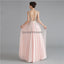 V Neck Chiffon pesadamente frisado rosa vestidos de baile, Evening Party Prom Dresses, 12122