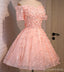 Από τον Ώμο Κοντό Μανίκι διακοσμημένο με Χάντρες Δαντελλών Ροδάκινων Homecoming Prom Φορέματα, Οικονομικά Σύντομο Κόμμα Φορέματα Prom, Τέλεια Homecoming Φορέματα, CM294