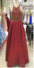 Sexy Dos Ouvert Halter Or Perles Rouge Foncé Longue Soirée Robes De Bal, Populaire Pas Cher Longue 2018 Partie Robes De Bal, 17296