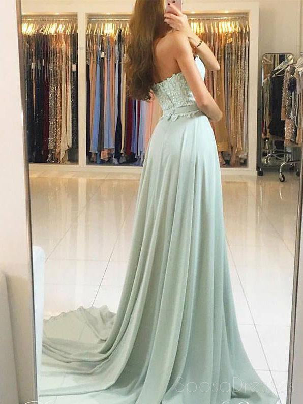 2018 Sweetheart Green Chiffon Lace Floor Length Custom Long Evening Prom Dresses, 17367