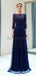 Robes de bal de soirée en dentelle à manches longues bleu marine, Robes de bal de soirée, 12052