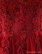 Red Lace Cap Sleeve V Neckline Sexy See Through Long Evening Prom Dresses, Popular Cheap Long Custom Party Prom Dresses, 17335