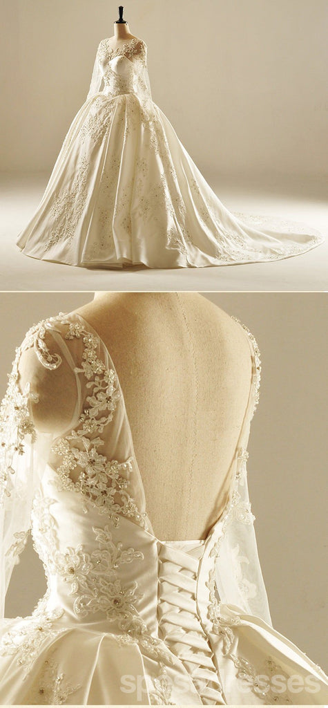 De Manga longa, Decote V Laço de Cauda Longa Vestidos de Noiva sob medida Vestidos de Noiva, Casamento Baratos Vestidos de Noiva, WD221
