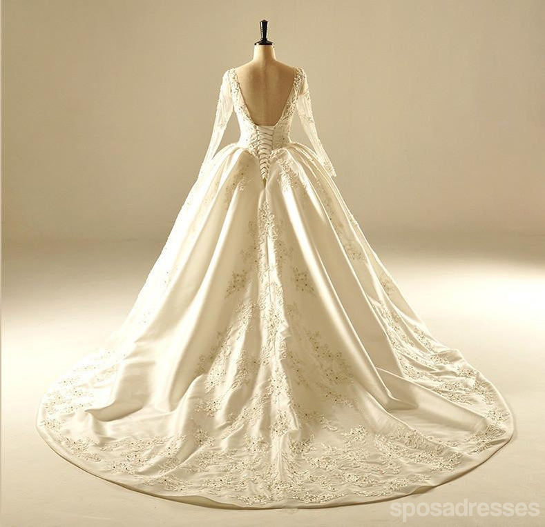 De Manga longa, Decote V Laço de Cauda Longa Vestidos de Noiva sob medida Vestidos de Noiva, Casamento Baratos Vestidos de Noiva, WD221