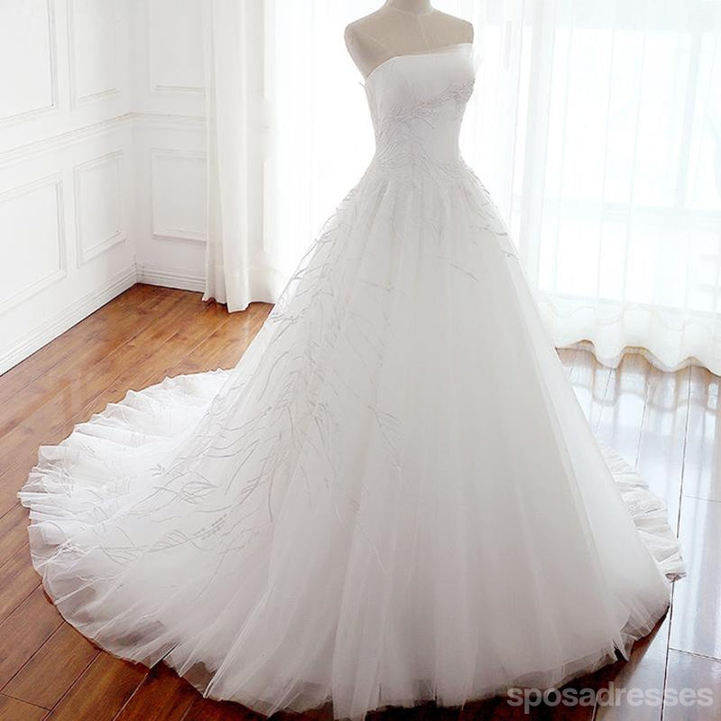 Strapless Simples Lace A linha de vestidos de noiva, vestidos de noiva feitos sob encomenda, vestidos de noiva a preços acessíveis, WD259
