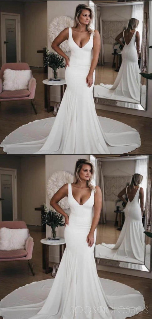 Einfache rückenfreie sexy billige Meerjungfrau Brautkleider Online, billige Brautkleider, WD481