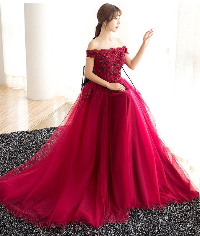 Off Ombro Vermelho de Laço Frisado de Uma linha Longa Noite, Vestidos de Baile Barato Sweet 16 Dresses, 18409