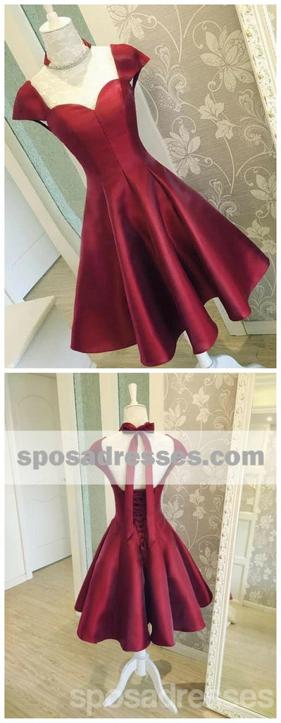 Sexy Backless Cap mangas curtas Homecoming vermelho vestidos on-line, CM539