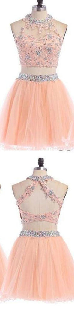 2016 Sexy Zwei Stück Peach lace homecoming prom Kleider, CM0004