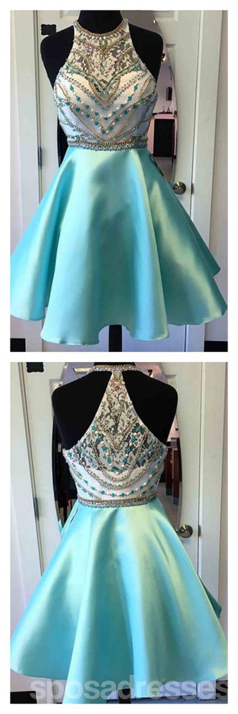 Βαριά Beaded Πράσινο Halter σύντομη Homecoming Prom Φορέματα, Accordablesweet 16 Φορέματα, CM3590