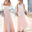 Online Junior Unique Long Prom Dress Blush Rosa Chiffon Barato Vestidos de dama de honra, WG03