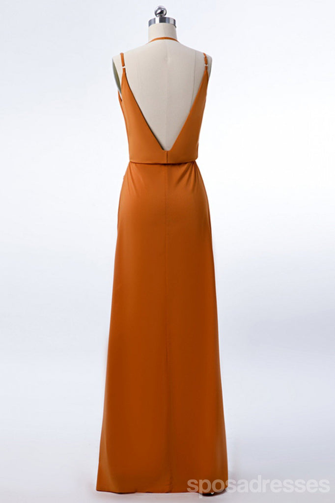 Correias de espaguete queimado laranja barato dama de honra vestidos on-line, WG267