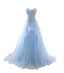 Light Blue Sweetheart See Through Lace Tulle A Linha Longa Noite Vestidos de baile, 17524