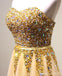 Strapless Herzförmiger Gold-Tüll mit Perlen A-line Langen Abend Prom Kleider, 17617