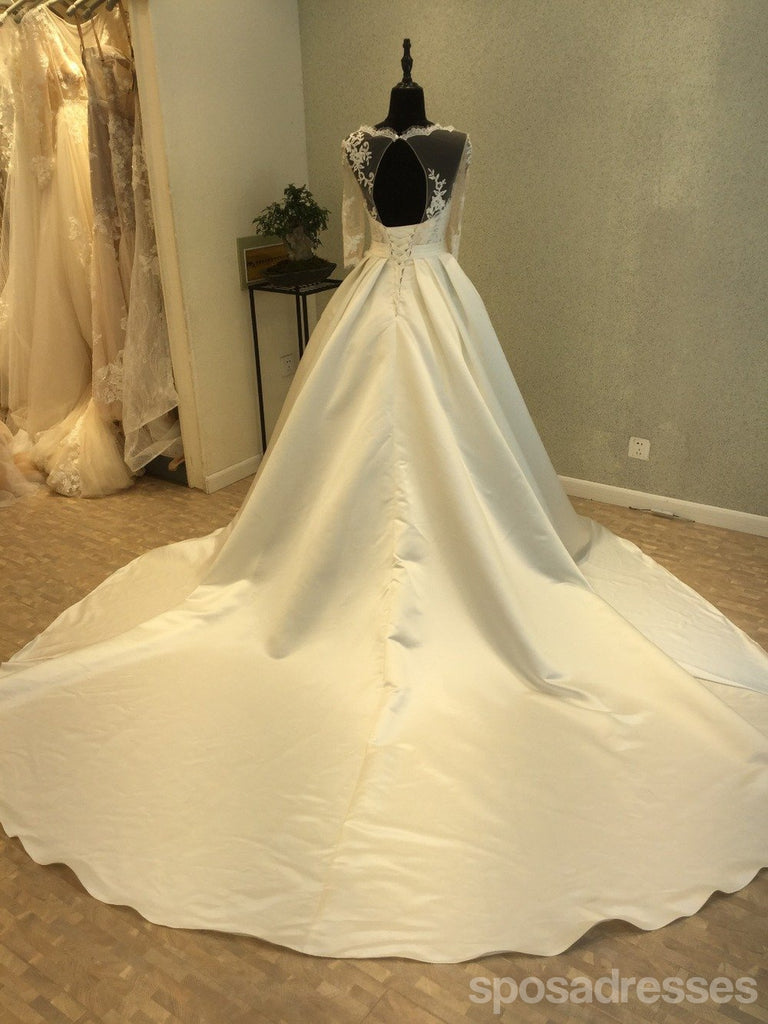 Long Sleeve Open Back Scoop A line See through Lace Wedding Brautkleider, Custom Made Wedding Dress, erschwingliche Brautkleider, WD245