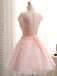Κοντό μανίκι με ροζ δαντέλα με δαντέλα Beaded Tulle Homecoming, Φθηνά φορέματα Homecoming, CM368