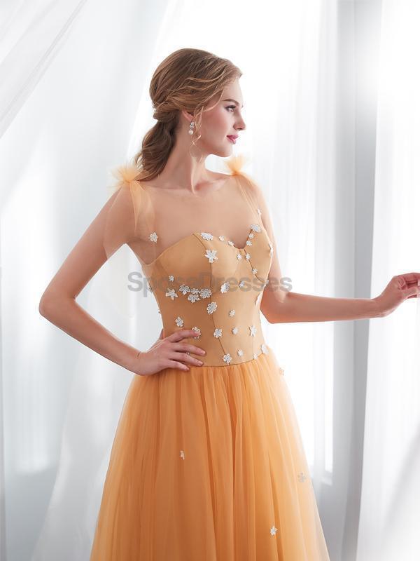 Scoop Butter Fly Orange A-line Tulle Evening Prom Robes, Robes de bal soirée, 12025