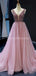 V Neck Peach Strass perles longues robes de bal de soirée, robes de soirée de bal, 12242