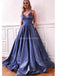 Navy Blue Spaghetti Straps A-line Long Evening Prom Robes, Evening Party Prom Robes, 12312